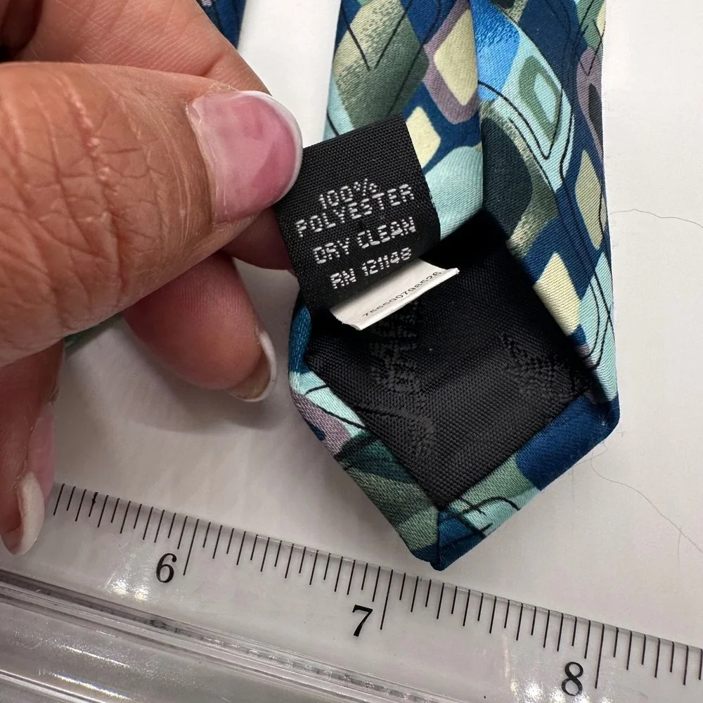 J. Garcia Necktie Geometric Diamond Pattern Blue Green Silk‎ Blend